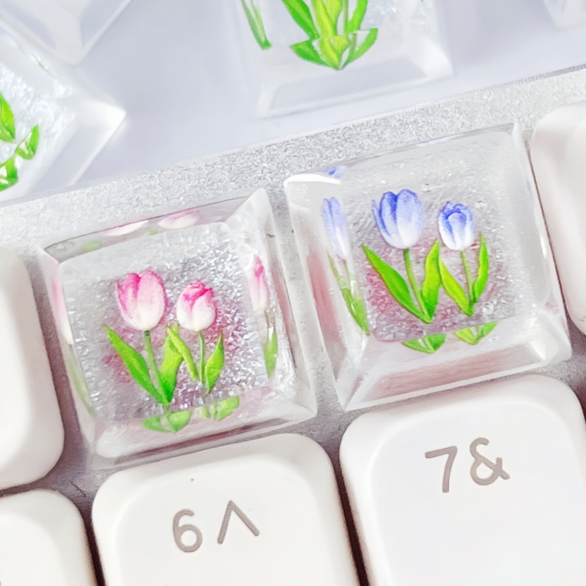 Personalized Cute Translucent Tulip Epoxy Resin Keycap for Mechanical Keyboard
