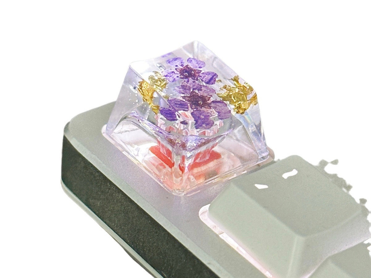 Handmade Epoxy Resin Translucent Pressed Flower Keycap for Mechanical Keyboard