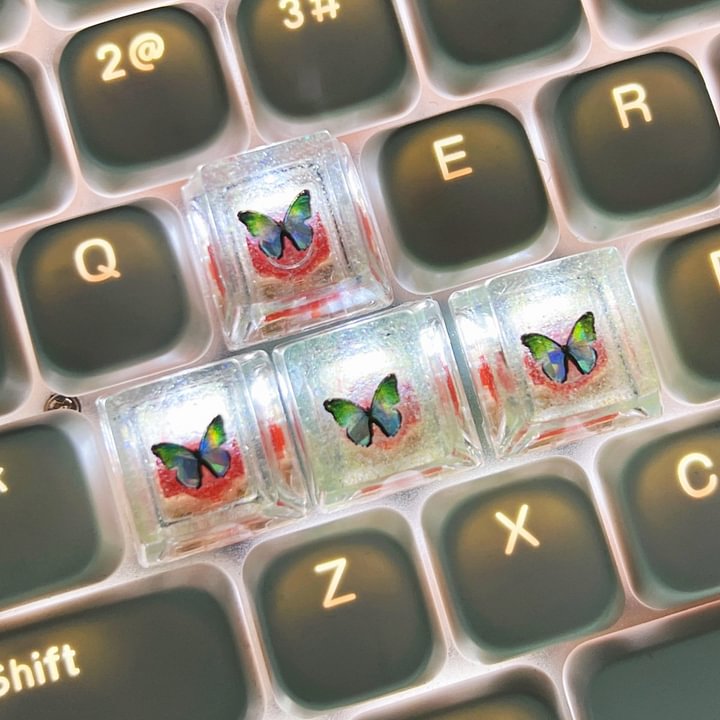 Epoxy resin translucent butterfly keycap for mechanical keyboard