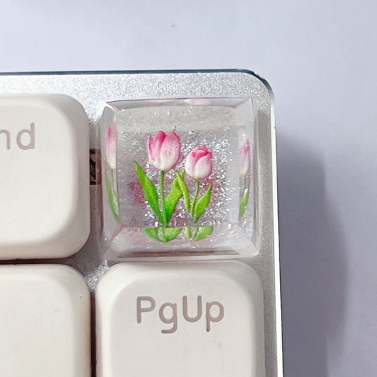 Personalized  Cute Translucent Tulip Epoxy Resin Keycap for Mechanical Keyboard