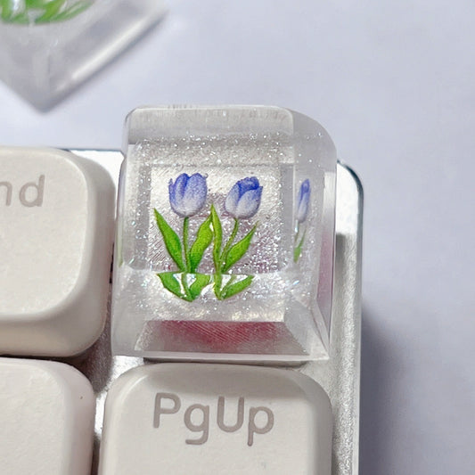 Personalized  Cute Translucent Tulip Epoxy Resin Keycap for Mechanical Keyboard