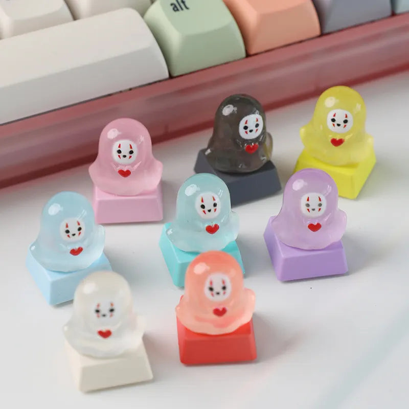 Cute Light-Transmitting Glow-in-the-Dark Halloween Little Ghost Creative Keycap for Mechanical Keyboard